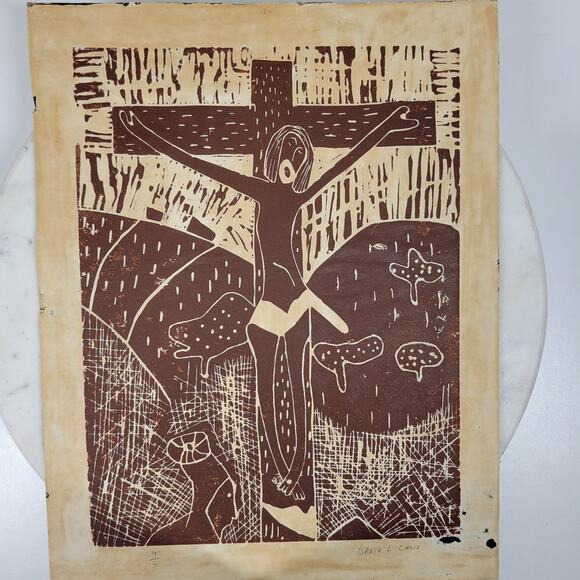 VTG Jesus Christ Crucifix Abstract Art Brown Daniel Cesio Expressionist Original - Picture 8 of 16